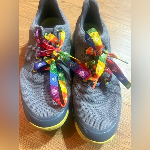 Adidas mens Gray Shoes with Rainbow Laces - Picture 1 of 10